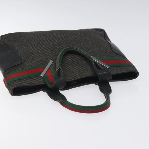 GUCCI Web Sherry Line Hand Bag Canvas Black Silver - Picture 6 of 16